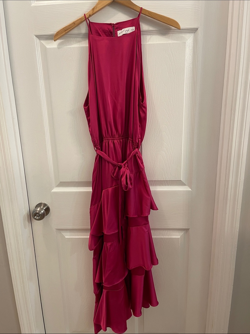 Petal & Pup Fuchsia High-Low Halter Ruffle Dress